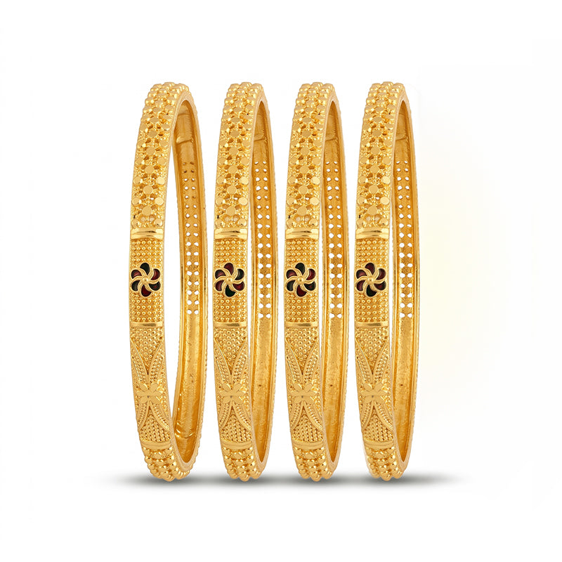 Traditional Micro Gold Plated Textured Designer Bangles | Ethnic Bangles (Set of 2 pair - 4 Pc) - 5799-801