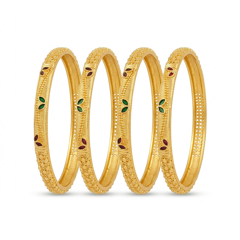 Traditional Micro Gold Plated Textured Designer Bangles | Ethnic Bangles (Set of 2 pair - 4 Pc) - 5802-04
