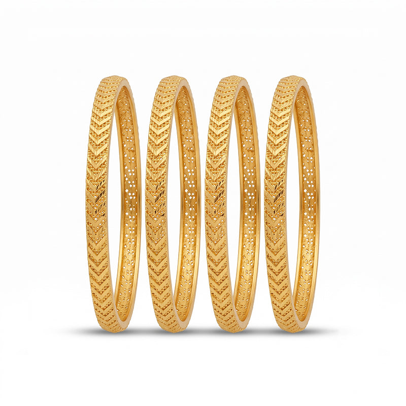Traditional Micro Gold Plated Textured Designer Bangles | Ethnic Bangles (Set of 2 pair - 4 Pc) - 5805-07