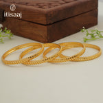 Traditional Micro Gold Plated Textured Designer Bangles | Ethnic Bangles (Set of 2 pair - 4 Pc) - 5805-07