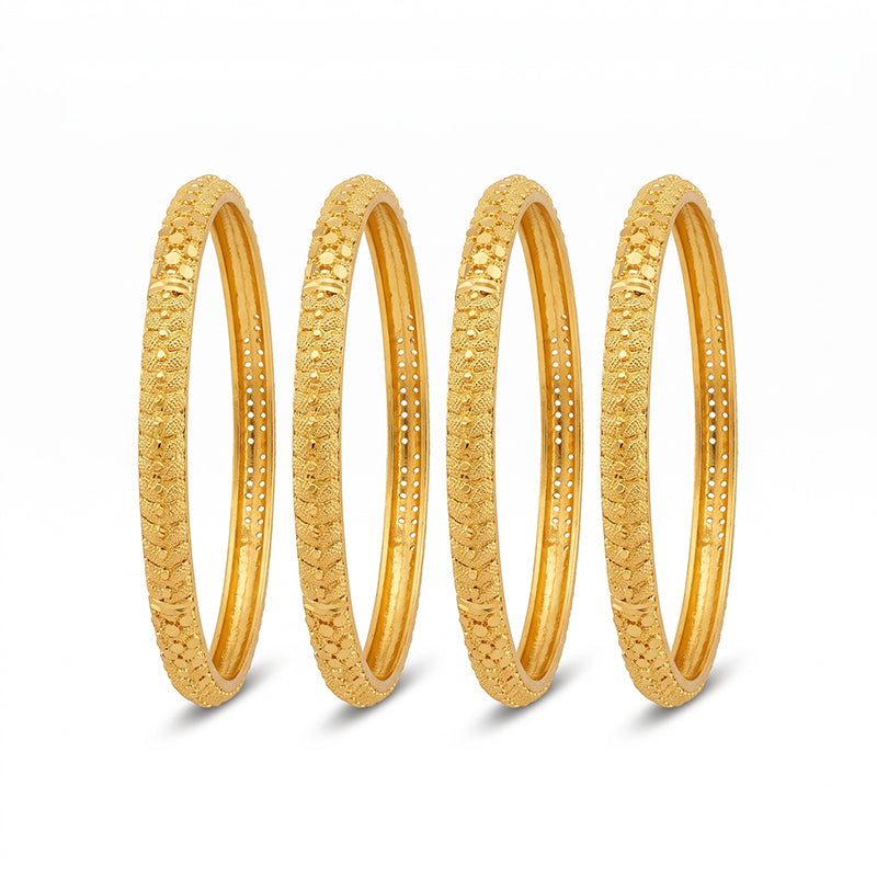 Traditional Micro Gold Plated Textured Designer Bangles | Ethnic Bangles (Set of 2 pair - 4 Pc) - 5808-10