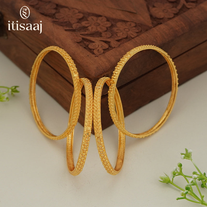 Traditional Micro Gold Plated Textured Designer Bangles | Ethnic Bangles (Set of 2 pair - 4 Pc) - 5808-10