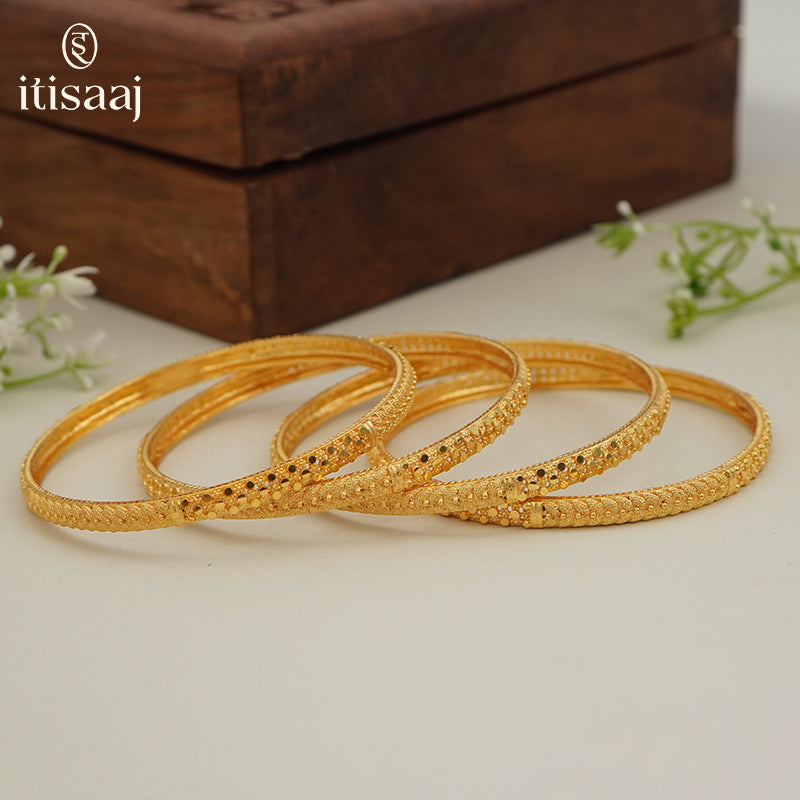 Traditional Micro Gold Plated Textured Designer Bangles | Ethnic Bangles (Set of 2 pair - 4 Pc) - 5808-10
