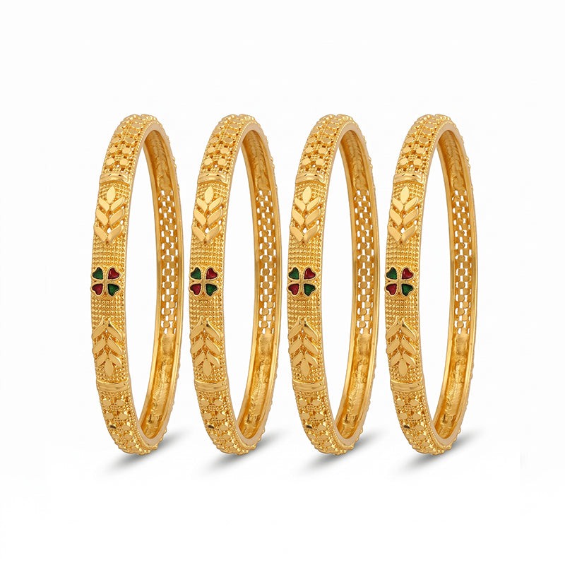 Traditional Micro Gold Plated Textured Designer Bangles | Ethnic Bangles (Set of 2 pair - 4 Pc) - 5811-13
