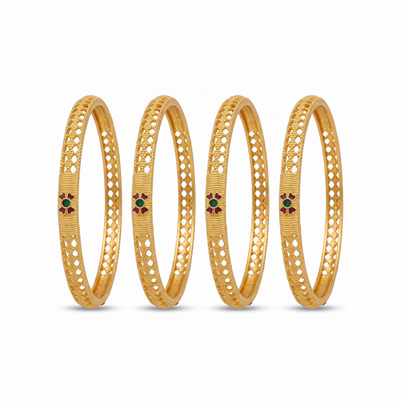 Traditional Micro Gold Plated Textured Designer Bangles | Ethnic Bangles (Set of 2 pair - 4 Pc) - 5814-16