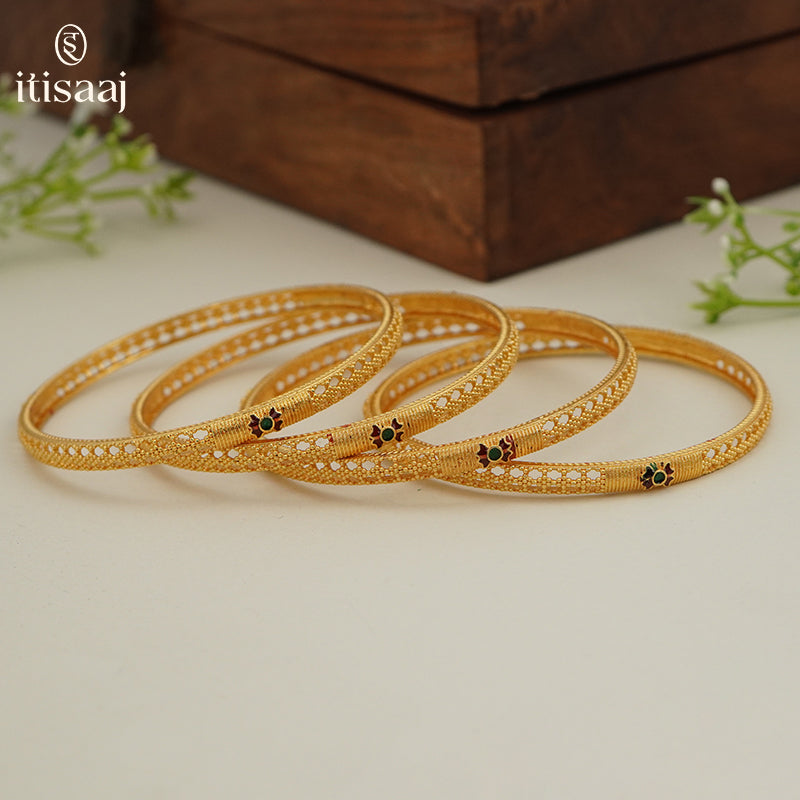 Traditional Micro Gold Plated Textured Designer Bangles | Ethnic Bangles (Set of 2 pair - 4 Pc) - 5814-16