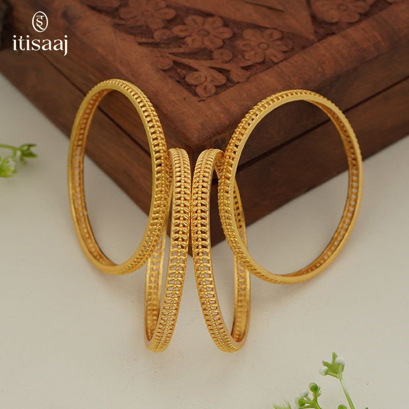 Traditional Micro Gold Plated Textured Designer Bangles | Ethnic Bangles (Set of 2 pair - 4 Pc) - 5817-19
