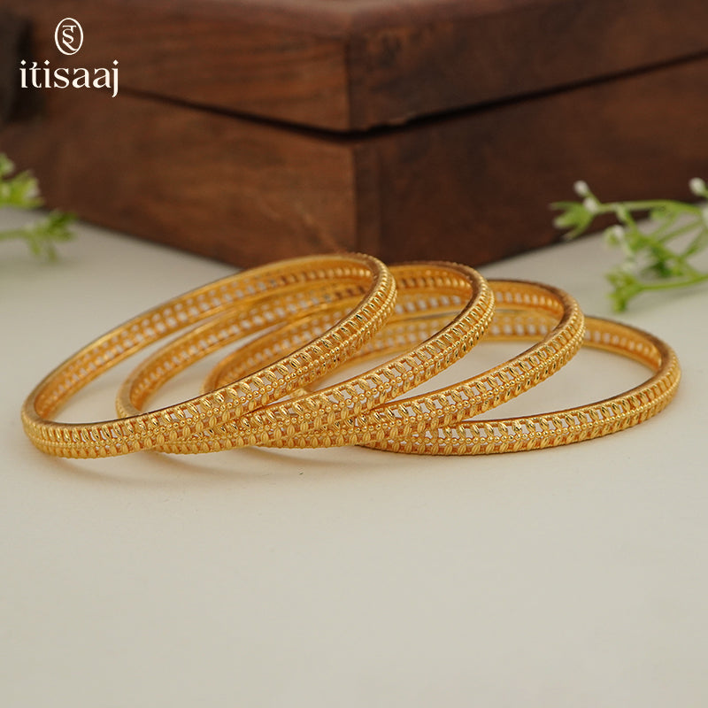 Traditional Micro Gold Plated Textured Designer Bangles | Ethnic Bangles (Set of 2 pair - 4 Pc) - 5817-19