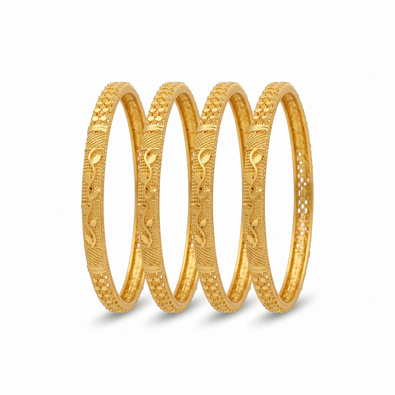 Traditional Micro Gold Plated Textured Designer Bangles | Ethnic Bangles (Set of 2 pair - 4 Pc) - 5820-22