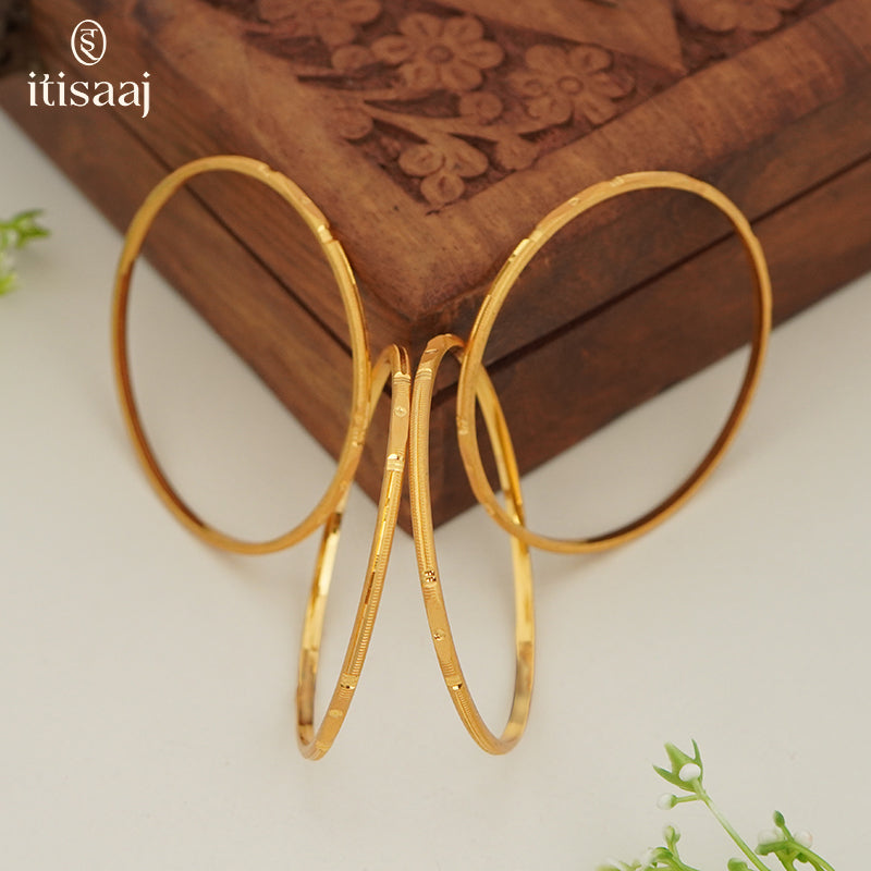 Traditional Micro Gold Plated Textured Designer Bangles | Ethnic Bangles (Set of 2 pair - 4 Pc) - 5824-26