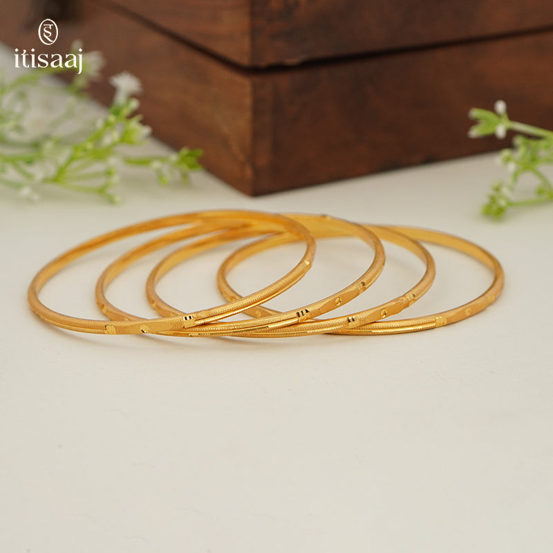 Traditional Micro Gold Plated Textured Designer Bangles | Ethnic Bangles (Set of 2 pair - 4 Pc) - 5824-26