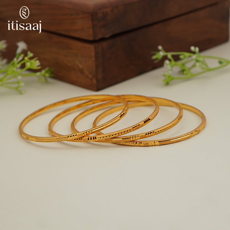 Traditional Micro Gold Plated Textured Designer Bangles | Ethnic Bangles (Set of 2 pair - 4 Pc) - 5827-29