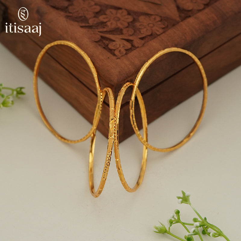 Traditional Micro Gold Plated Textured Designer Bangles | Ethnic Bangles (Set of 2 pair - 4 Pc) - 5830-32
