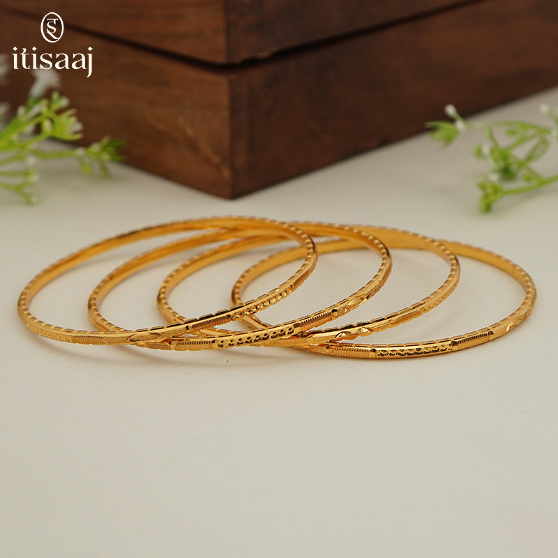 Traditional Micro Gold Plated Textured Designer Bangles | Ethnic Bangles (Set of 2 pair - 4 Pc) - 5830-32