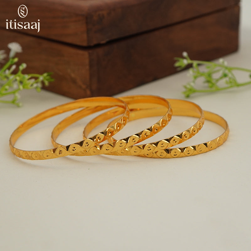 Traditional Micro Gold Plated Textured Designer Bangles | Ethnic Bangles (Set of 2 pair - 4 Pc) - 5845-47