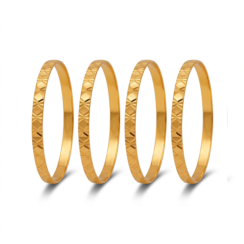 Traditional Micro Gold Plated Textured Designer Bangles | Ethnic Bangles (Set of 2 pair - 4 Pc) - 5848-50