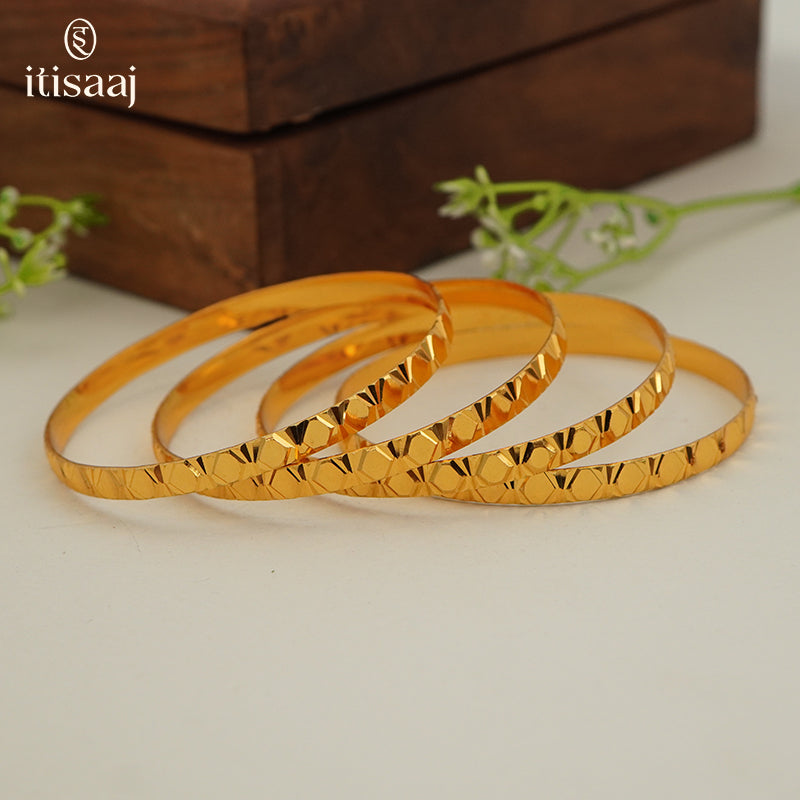 Traditional Micro Gold Plated Textured Designer Bangles | Ethnic Bangles (Set of 2 pair - 4 Pc) - 5848-50
