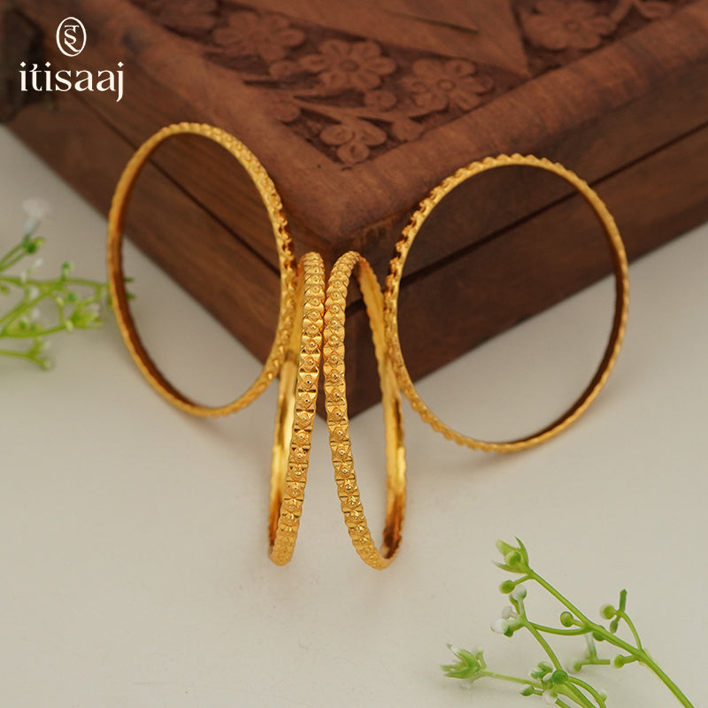 Traditional Micro Gold Plated Textured Designer Bangles | Ethnic Bangles (Set of 2 pair - 4 Pc) - 5854-56