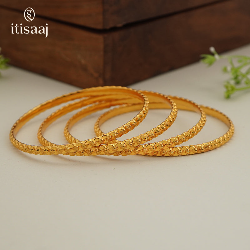 Traditional Micro Gold Plated Textured Designer Bangles | Ethnic Bangles (Set of 2 pair - 4 Pc) - 5854-56