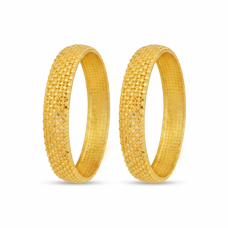 Traditional Micro Gold Plated Textured Designer Bangles | Ethnic Broad Kada Bangles - 5756-58