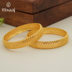 Traditional Micro Gold Plated Textured Designer Bangles | Ethnic Broad Kada Bangles - 5756-58