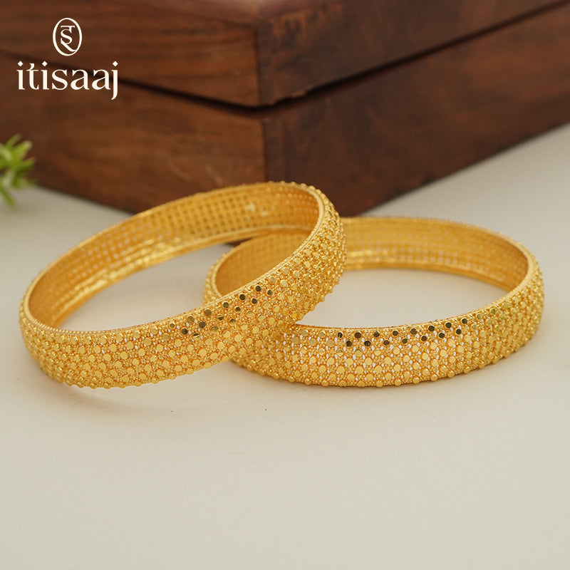 Traditional Micro Gold Plated Textured Designer Bangles | Ethnic Broad Kada Bangles - 5756-58