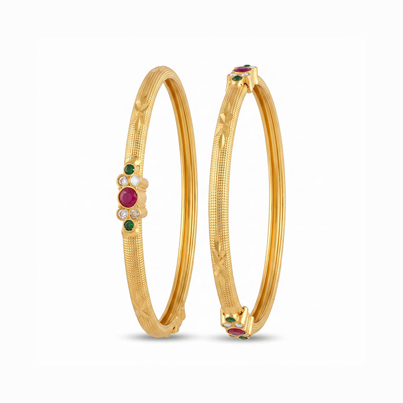 Traditional Micro Gold Plated Textured Designer Bangles | Traditional Kada for Women - 5857-59