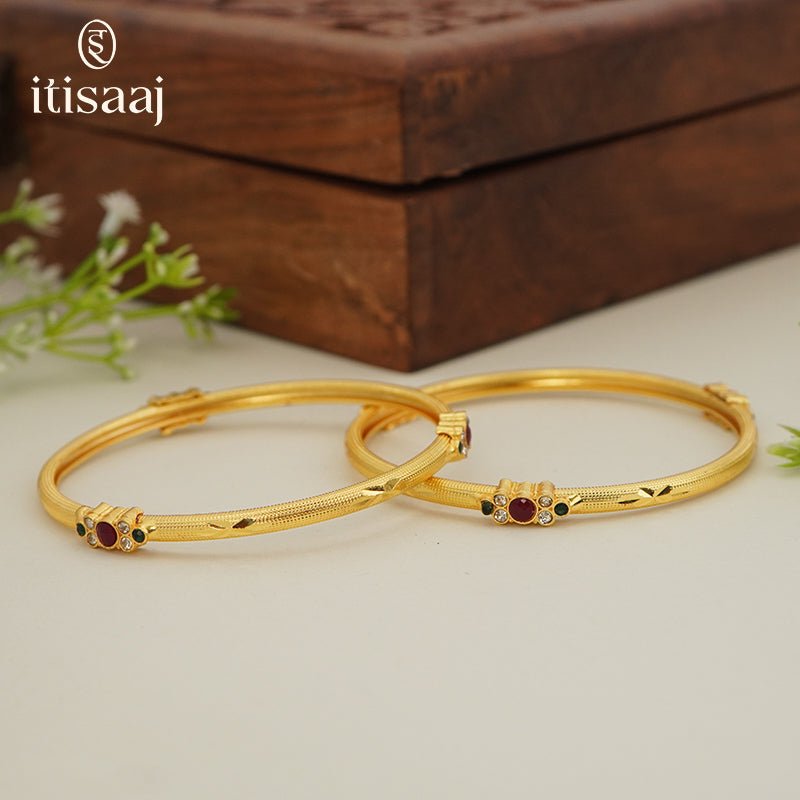 Traditional Micro Gold Plated Textured Designer Bangles | Traditional Kada for Women - 5857-59