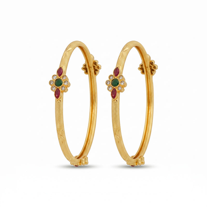 Traditional Micro Gold Plated Textured Designer Bangles | Traditional Kada for Women - 5860-62