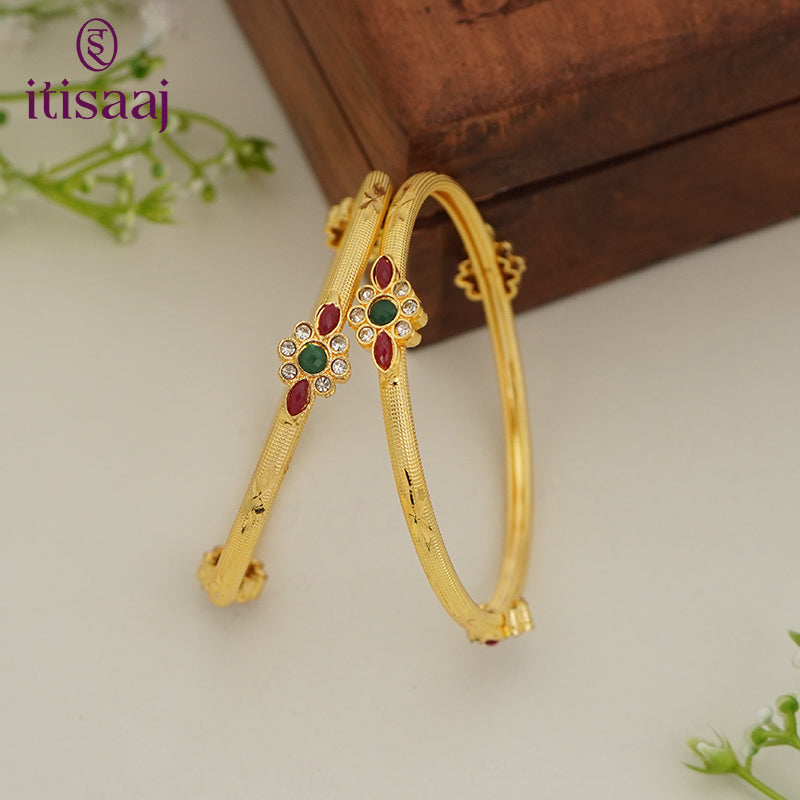 Traditional Micro Gold Plated Textured Designer Bangles | Traditional Kada for Women - 5860-62