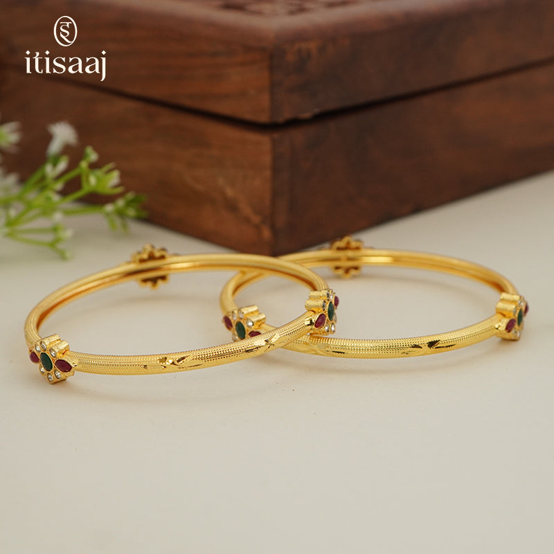 Traditional Micro Gold Plated Textured Designer Bangles | Traditional Kada for Women - 5860-62