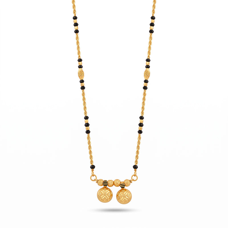Traditional Micro Gold Plated Vati Mangalsutra with Black Bead Chain - 1177