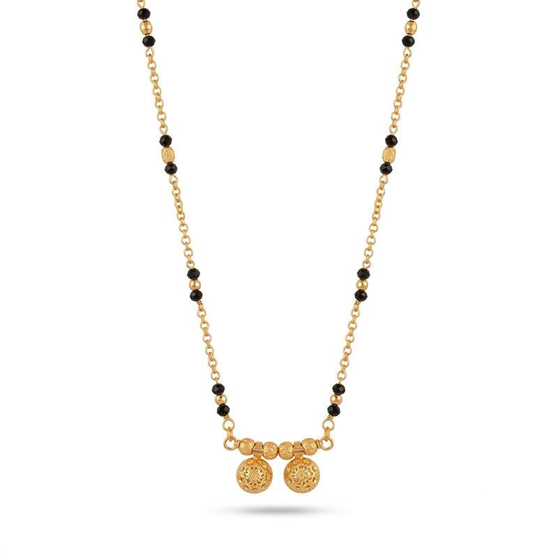 Traditional Micro Gold Plated Vati Mangalsutra with Black Bead Chain - 3881