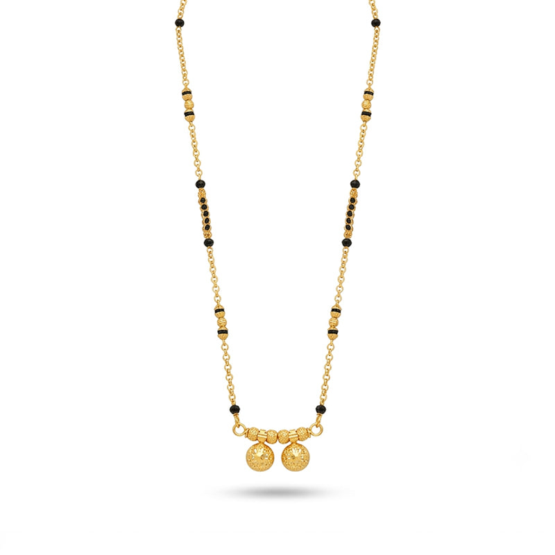 Traditional Micro Gold Plated Vati Mangalsutra with Black Bead Chain - 3882