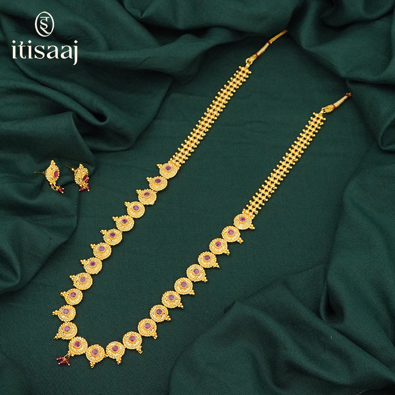 Traditional Micro Plated Long Necklace Set - 3581