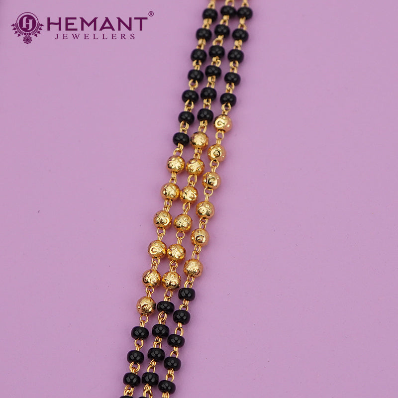 Traditional Three-Strand Black Bead Mangalsutra with Classic Dual Wati Pendants - 587